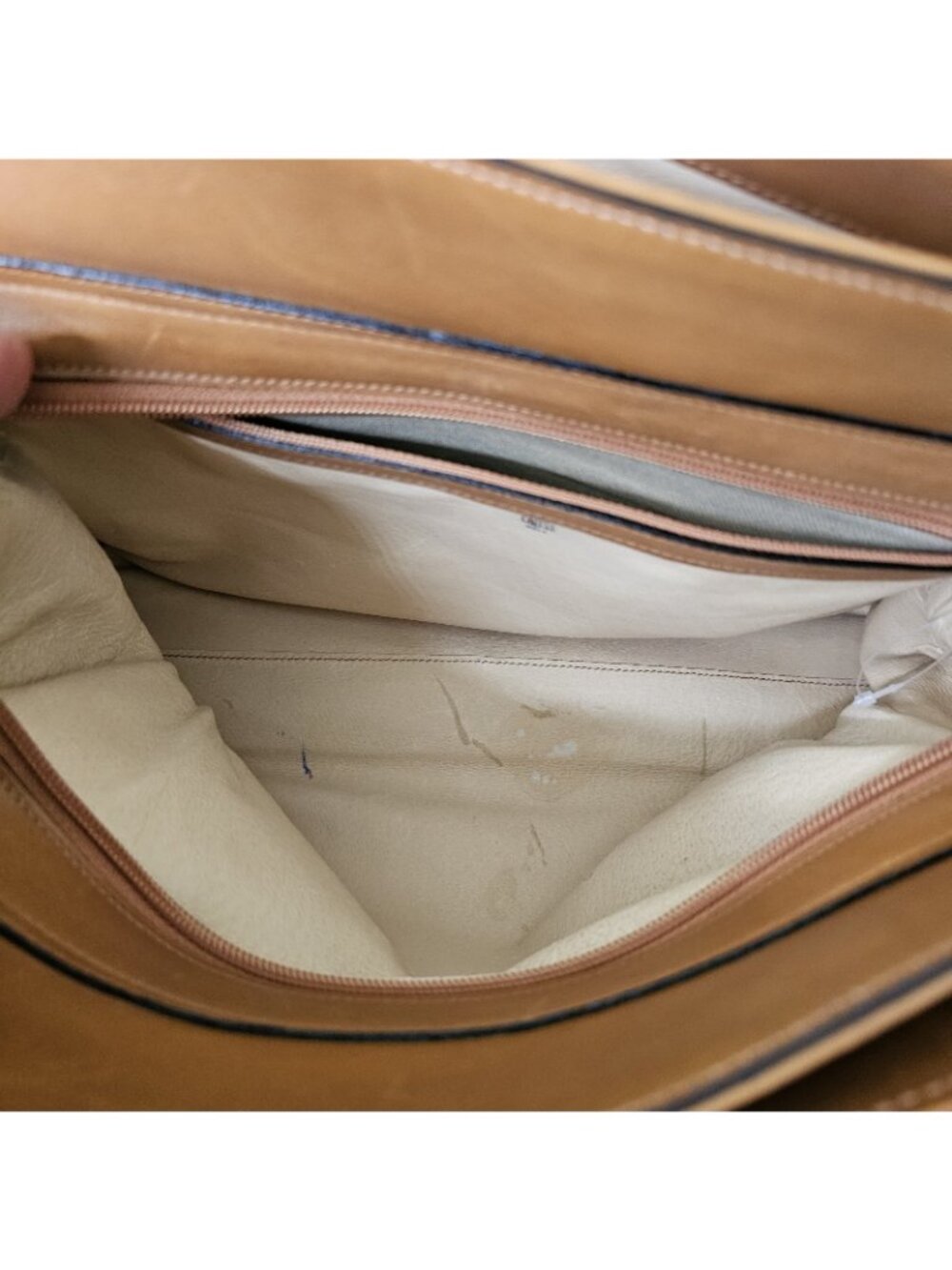 Vintage Mark Cross carmel Leather Gold Hardware 3-Pocket Tote Shoulder Bag Purse - Picture 11 of 13